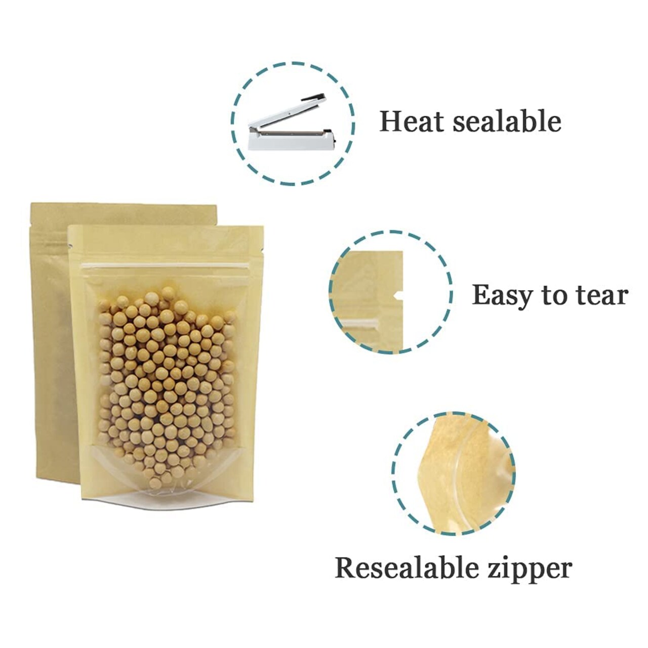 50 Pieces Clear Fornt Brown Kraft Paper for Zip Plastic Package Lock Bag Doypack Stand Up Pouch Zipper Lock Reclosable Pouch Nuts Coffee Food Storage Packaging Pack (3.9x5.9 inch)
